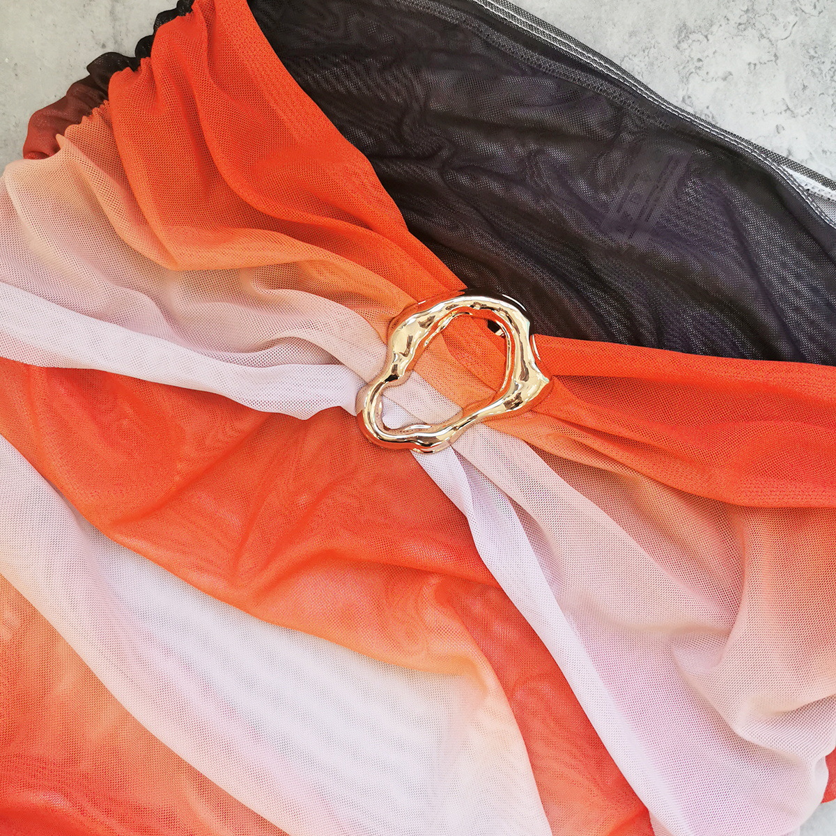 Ruched High Waist Maxi Skirt with Ring Buckle