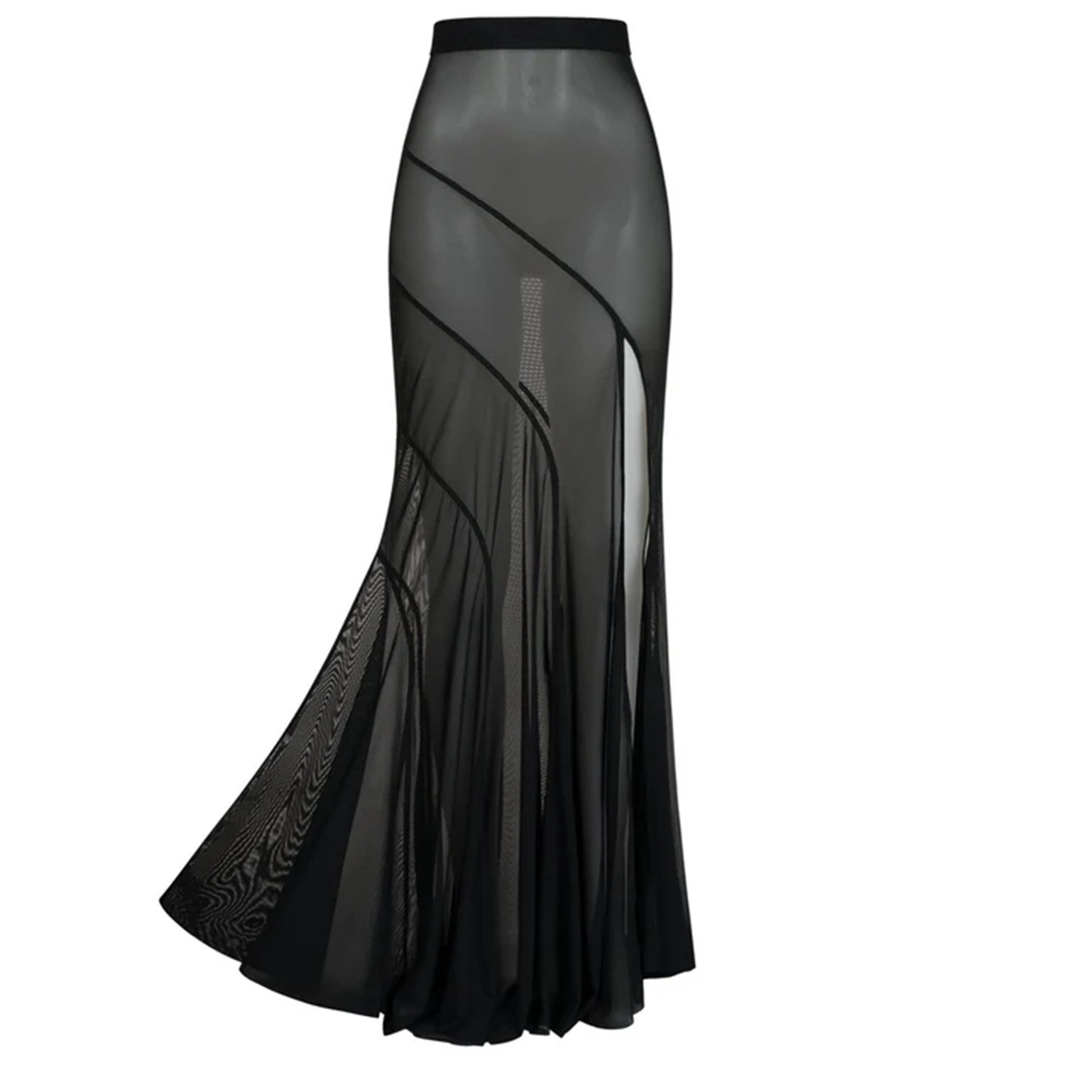 High-Waist Sheer Mesh Maxi Skirt