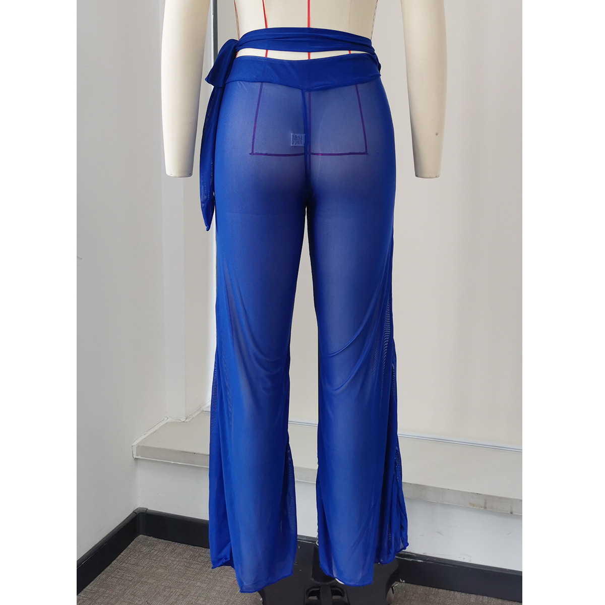 Wide-Leg Tie-Waist Sheer Trousers