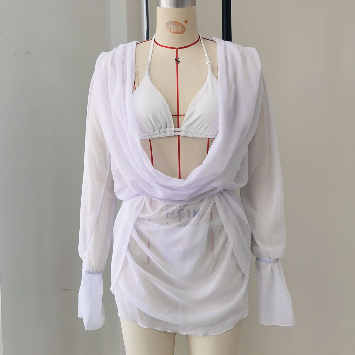 Draped Cowl Neck Long Sleeve Pullover Beach Cover-Up