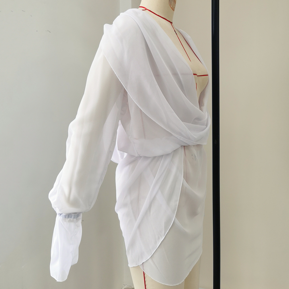 Draped Cowl Neck Long Sleeve Pullover Beach Cover-Up