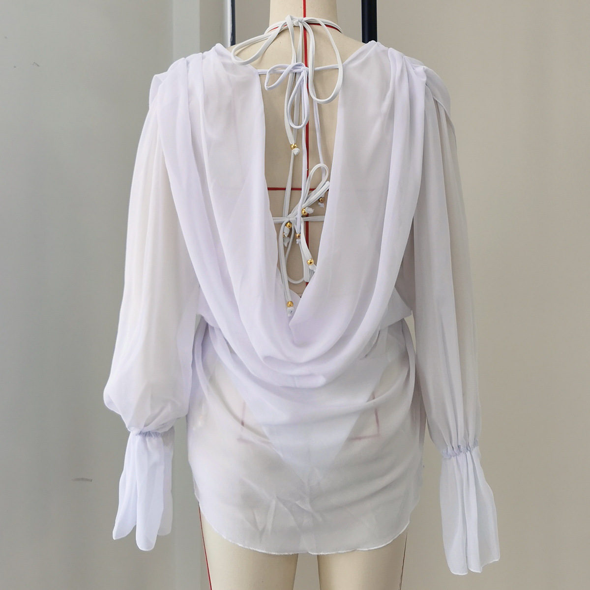 Draped Cowl Neck Long Sleeve Pullover Beach Cover-Up