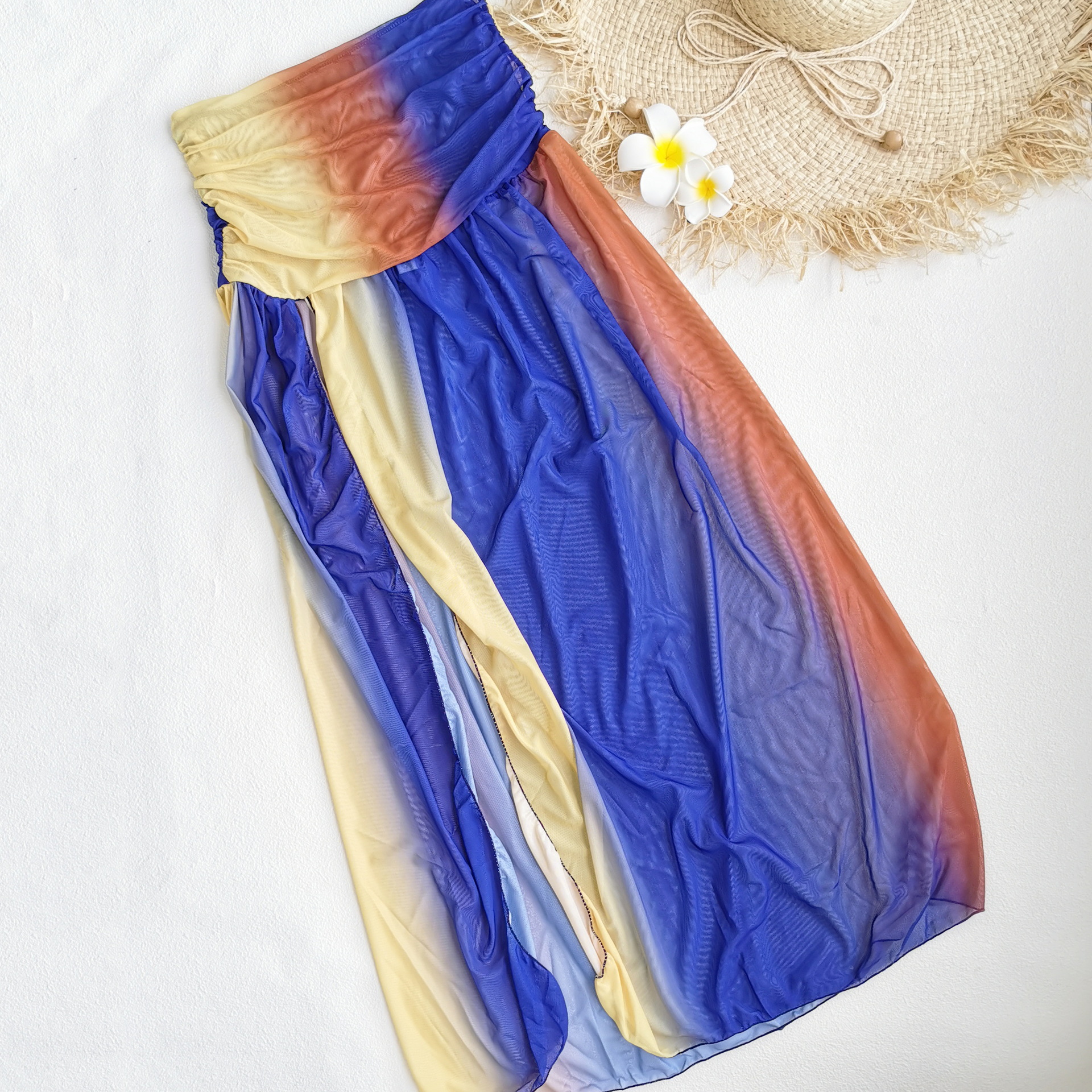 Ruched Waist Maxi Beach Skirt with Tie Sash