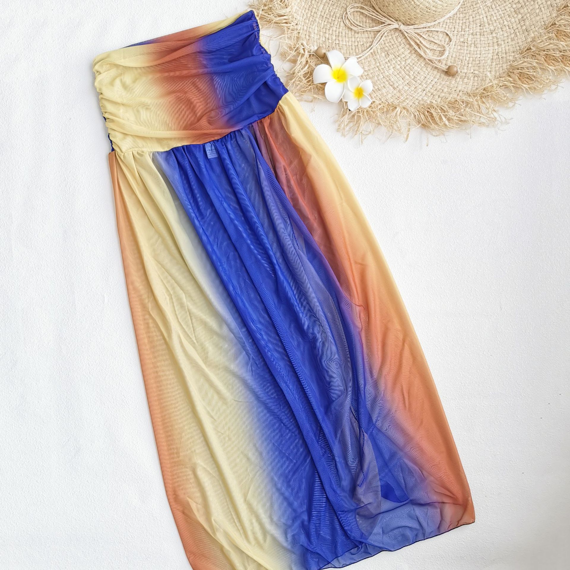 Ruched Waist Maxi Beach Skirt with Tie Sash