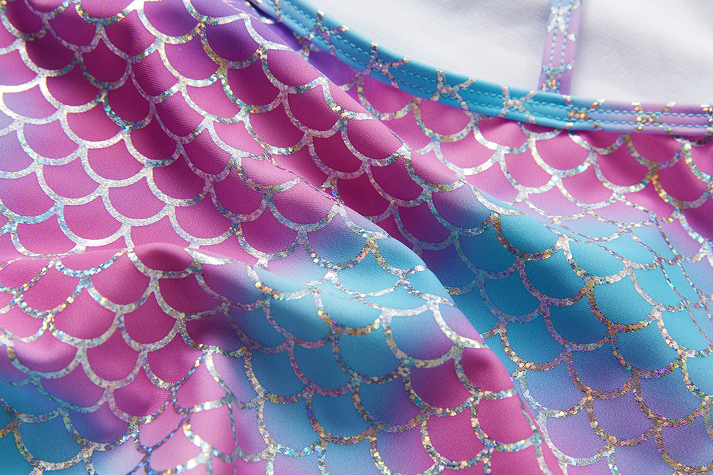 Girls' Gradient Mermaid Scale One-Piece Swimsuit with Straight Neckline and Thin Straps view 8