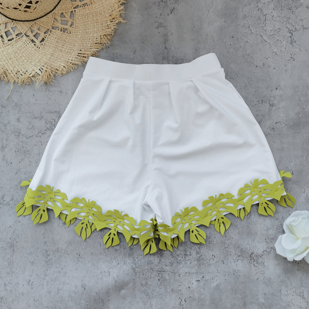High Waist Pleated Bow Tie Shorts with Cut-Out Hem