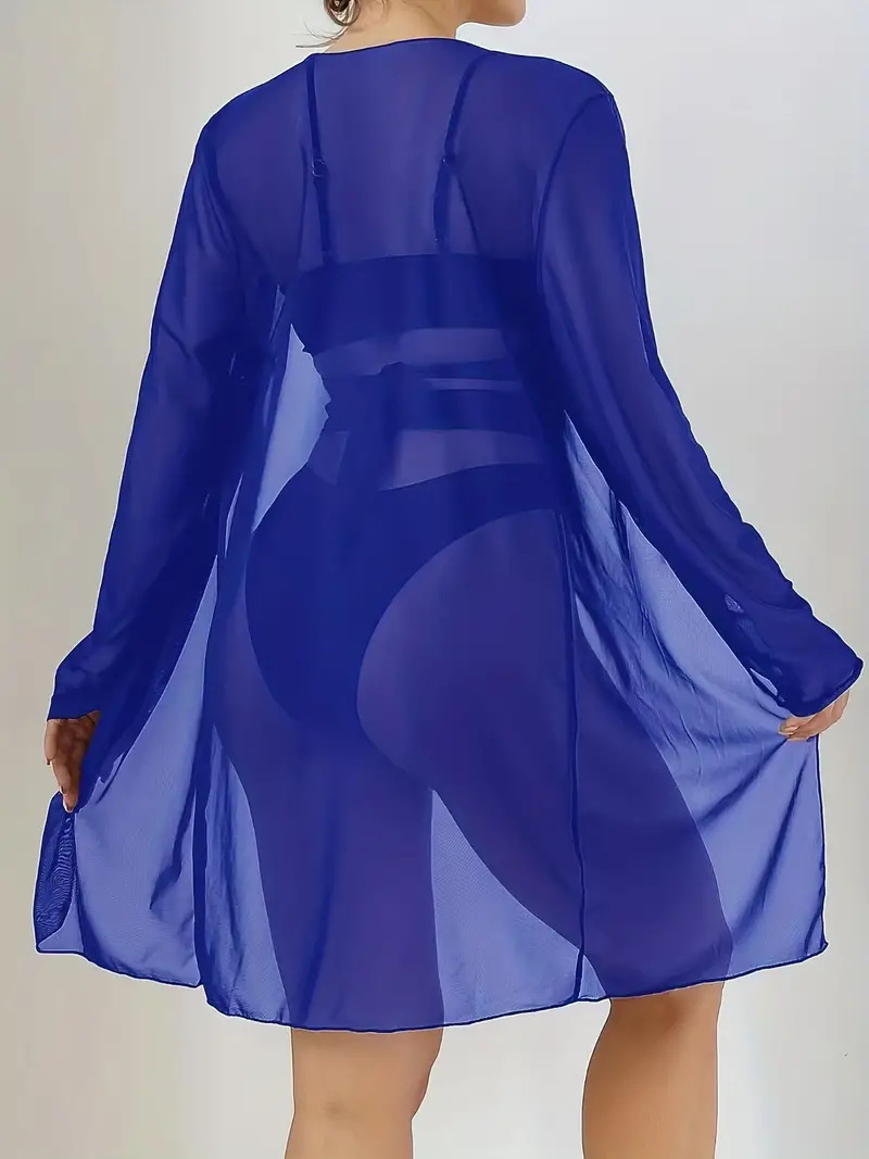 Women's Three-Piece Strappy Bikini Set with Long Sleeve Cover-Up view 5