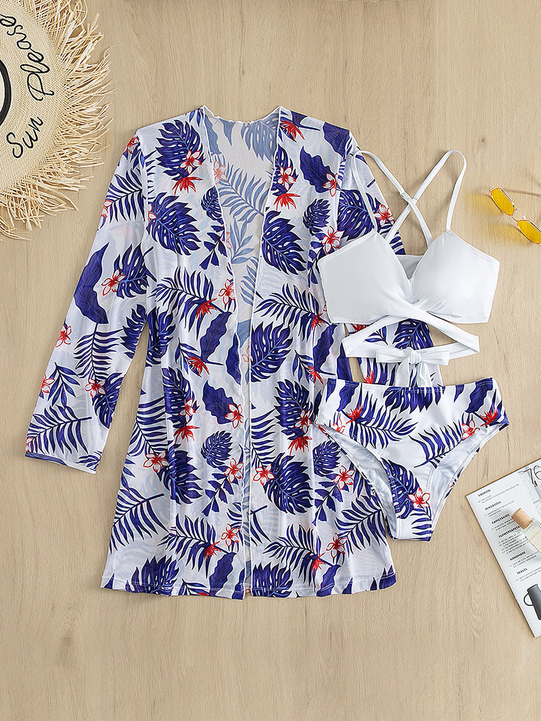 Women's Three-Piece Bikini Set with Sheer Cover-Up view 5