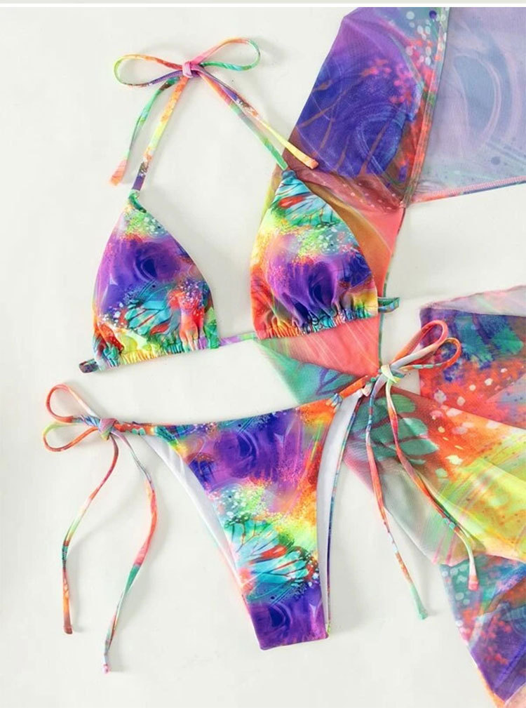 Three-Piece Long Sleeve Bikini Set with Cover-Up and Sarong view 7