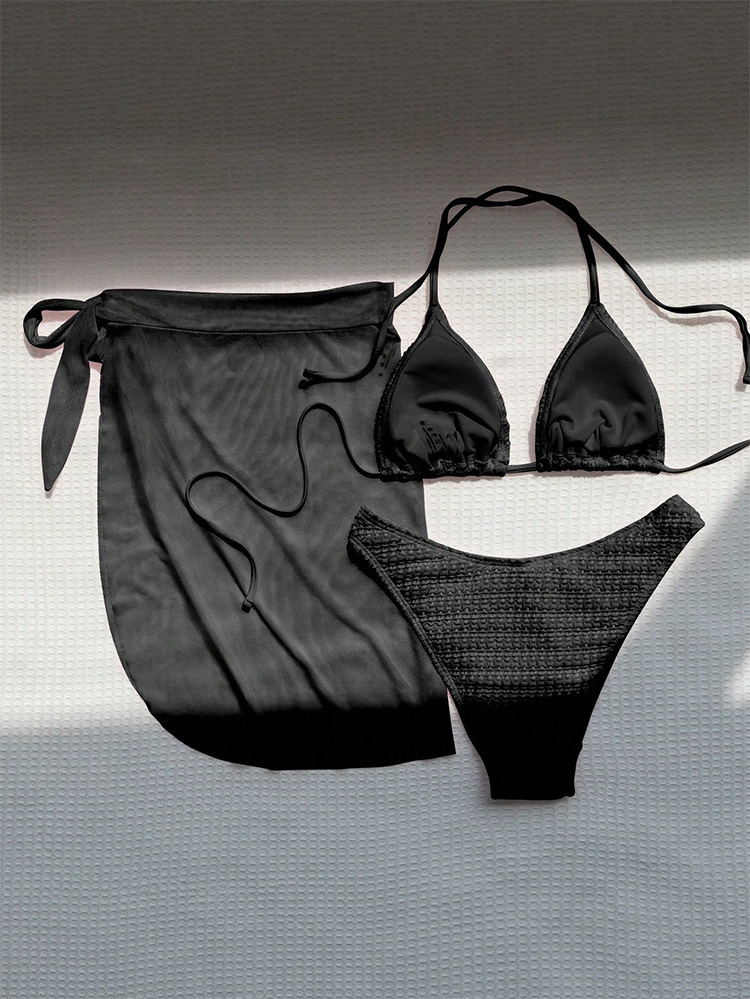 Three-Piece Bikini Set with Halter Top and Sarong view 4