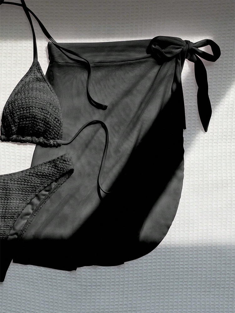 Three-Piece Bikini Set with Halter Top and Sarong view 5