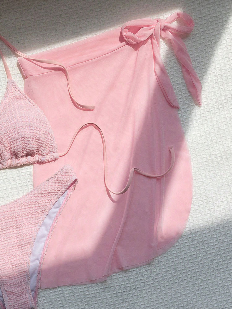 Three-Piece Bikini Set with Halter Top and Sarong view 7