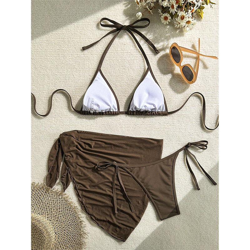 Three-Piece Halter Bikini Set with Sarong view 6