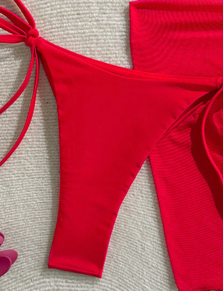 Three Piece Triangle Halter Bikini with Side Tie Bottom and Sarong view 5