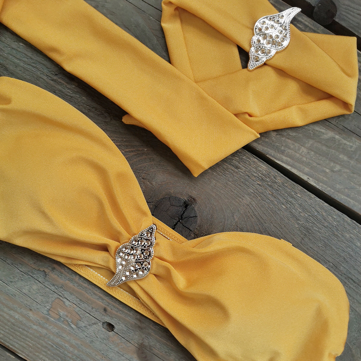 Bandeau Bikini Swimsuit Set with High-Cut Bottom and Neck Ring