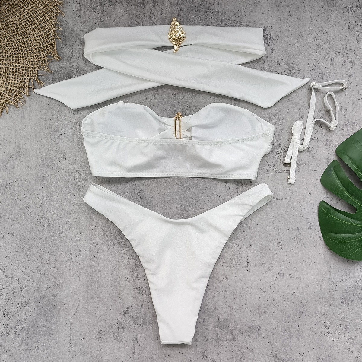 Bandeau Bikini Swimsuit Set with High-Cut Bottom and Neck Ring
