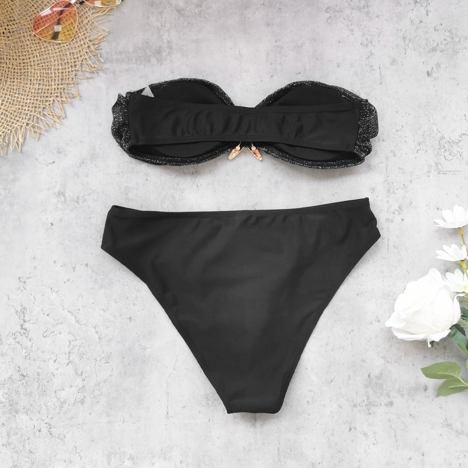 Bandeau High-Waist Bikini Set with Sheer Cover-Up Skirt view 10