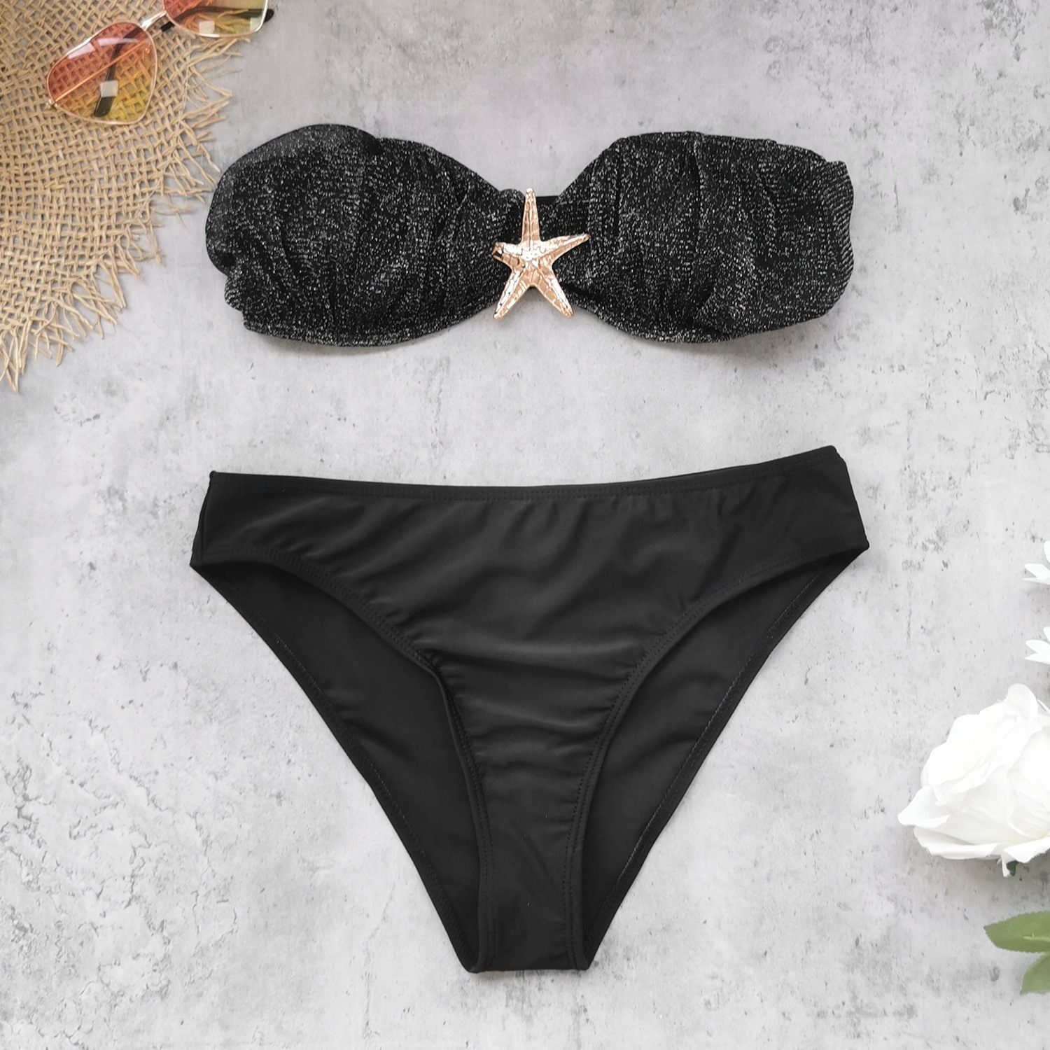 Bandeau High-Waist Bikini Set with Sheer Cover-Up Skirt view 9