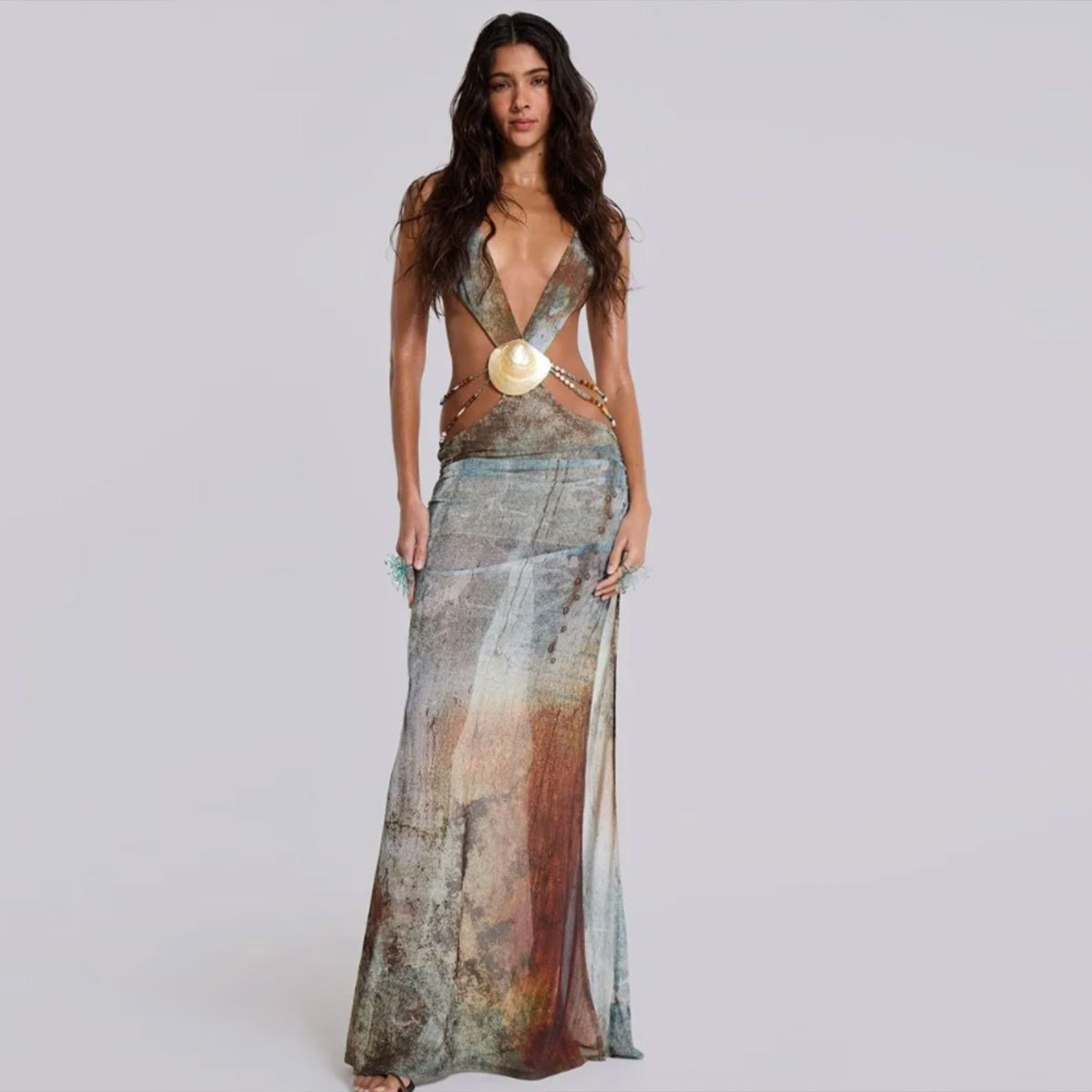 Halter Cutout Swimwear Set with Skirt