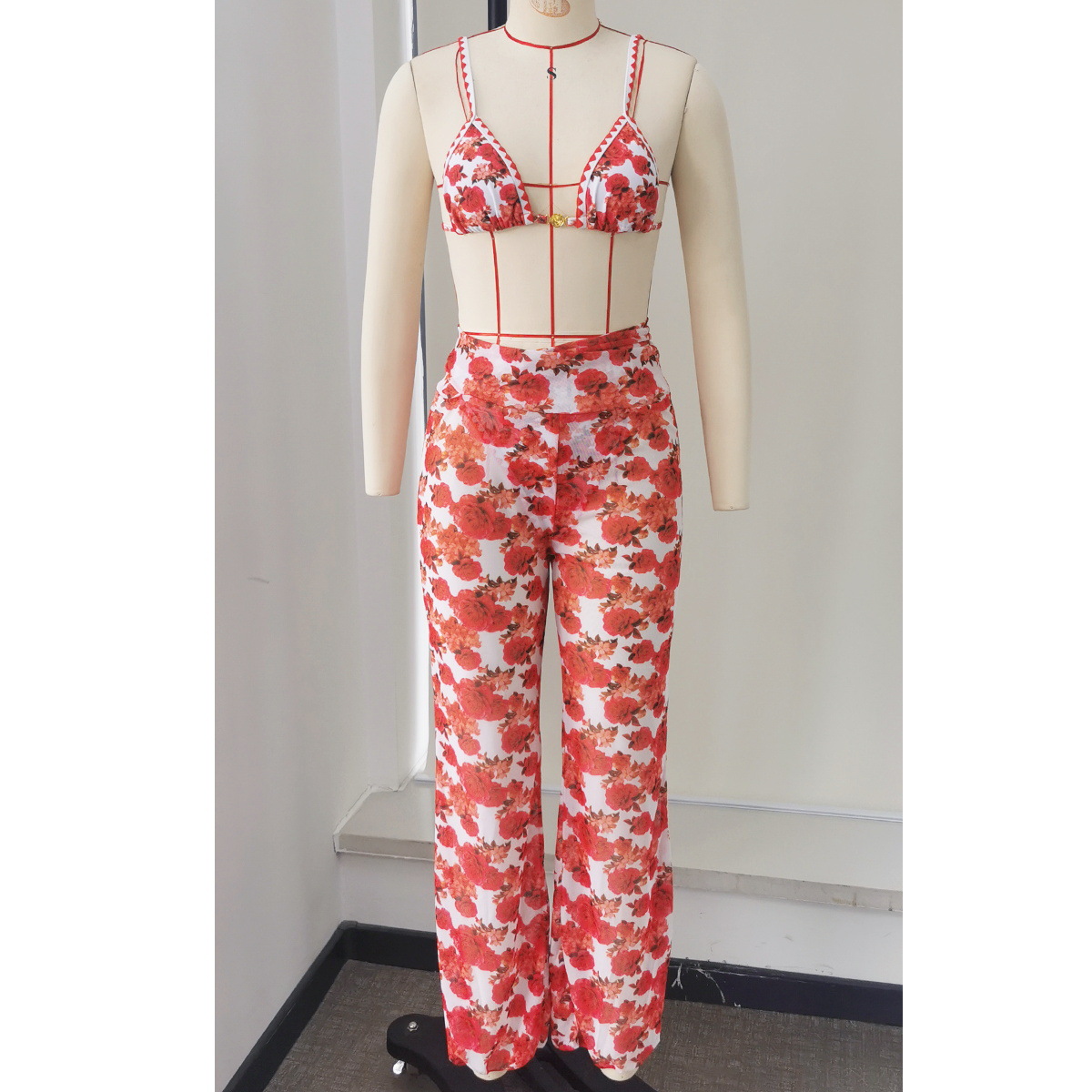 High Waisted Wide Leg Tie Waist Pants