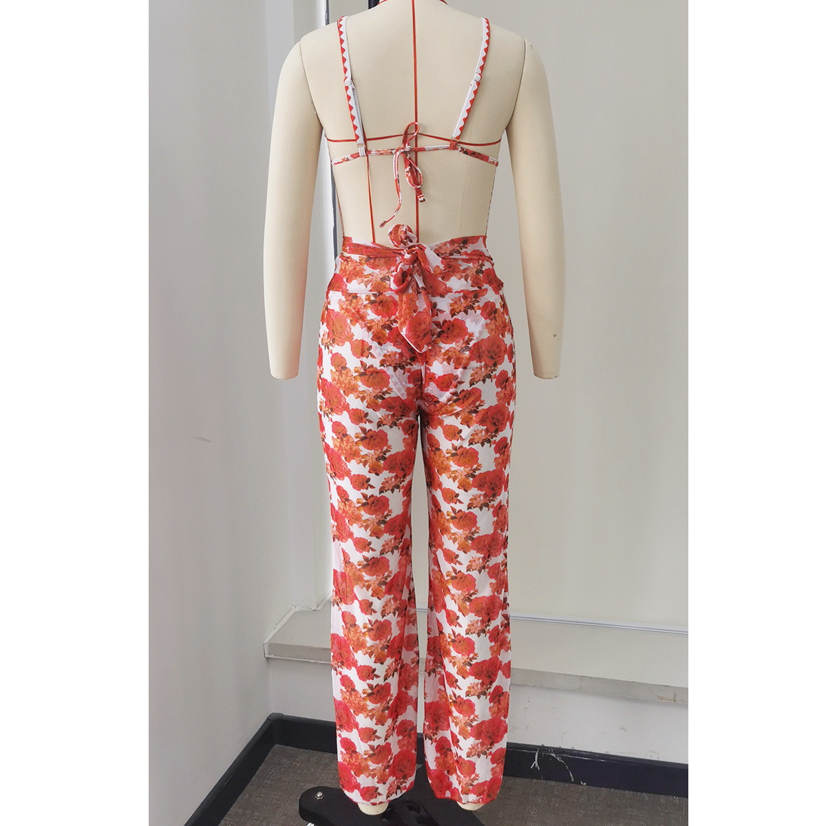 High Waisted Wide Leg Tie Waist Pants