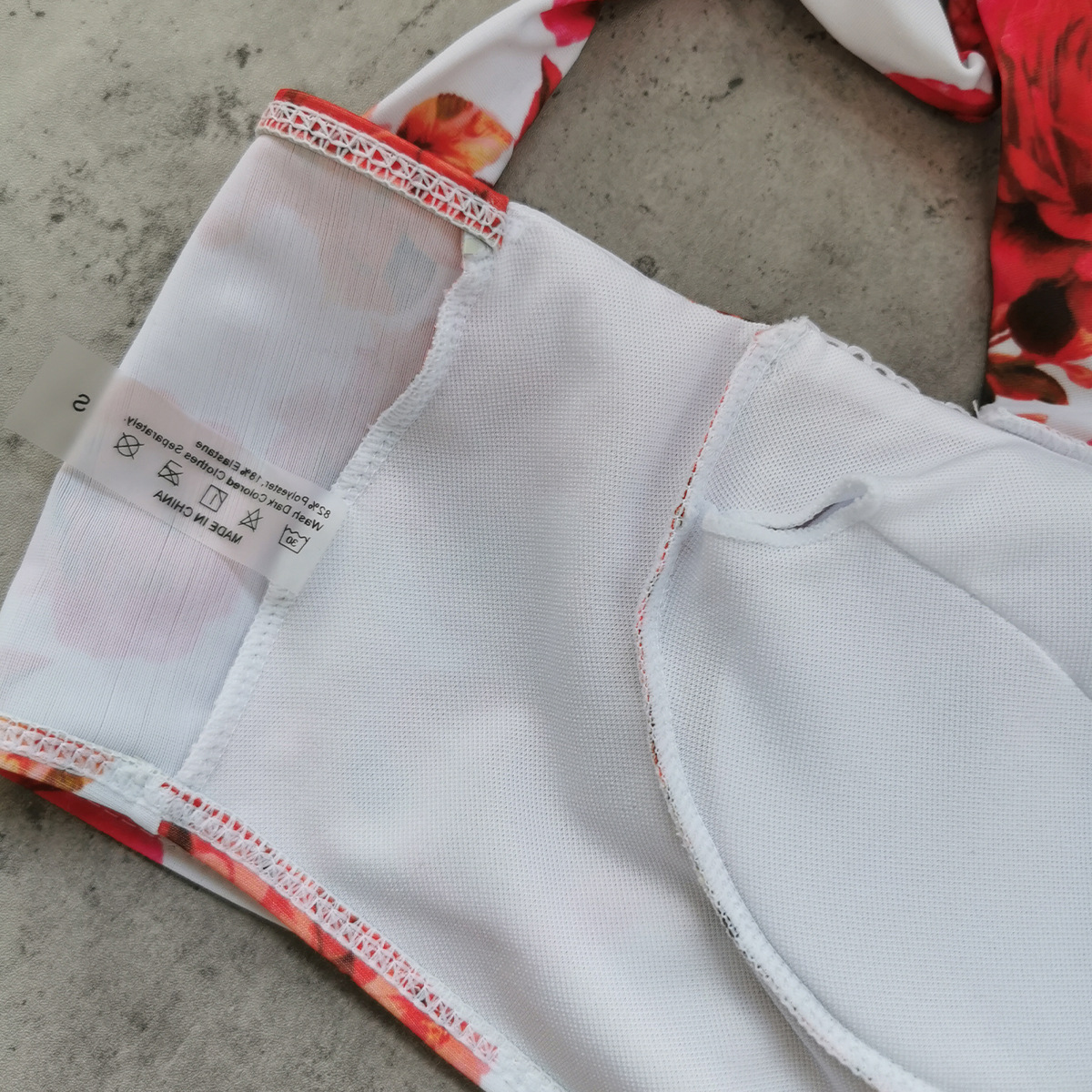 White Red Floral Tie-Strap Bikini Top and Bottom