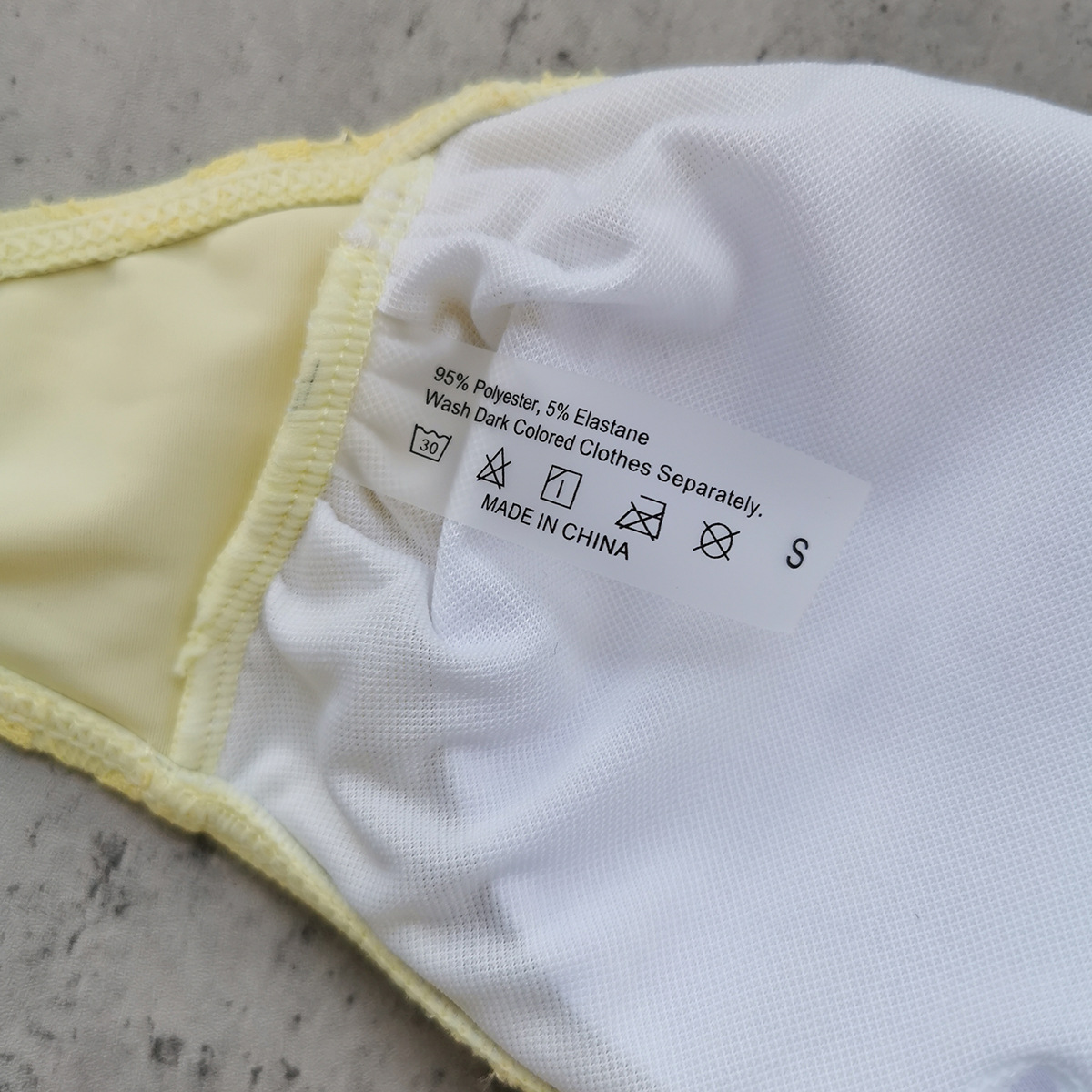 Yellow Lace Bandeau Bikini Set with Pearl Accents