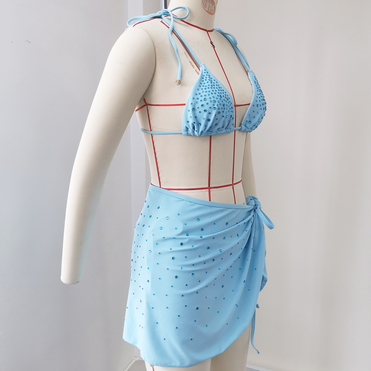 Wrap Mini Skirt with Stud Embellishment