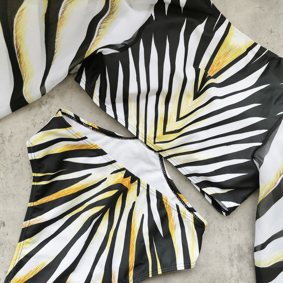 Three-Piece Swimsuit Set with Long-Sleeve Cover-Up and Front Ring Detail view 4