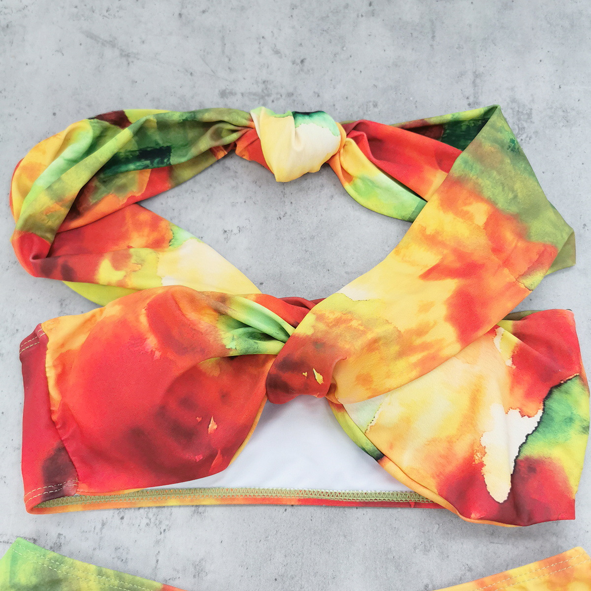 Orange Tie Dye Off-Shoulder Bikini Set with Twist Front Top