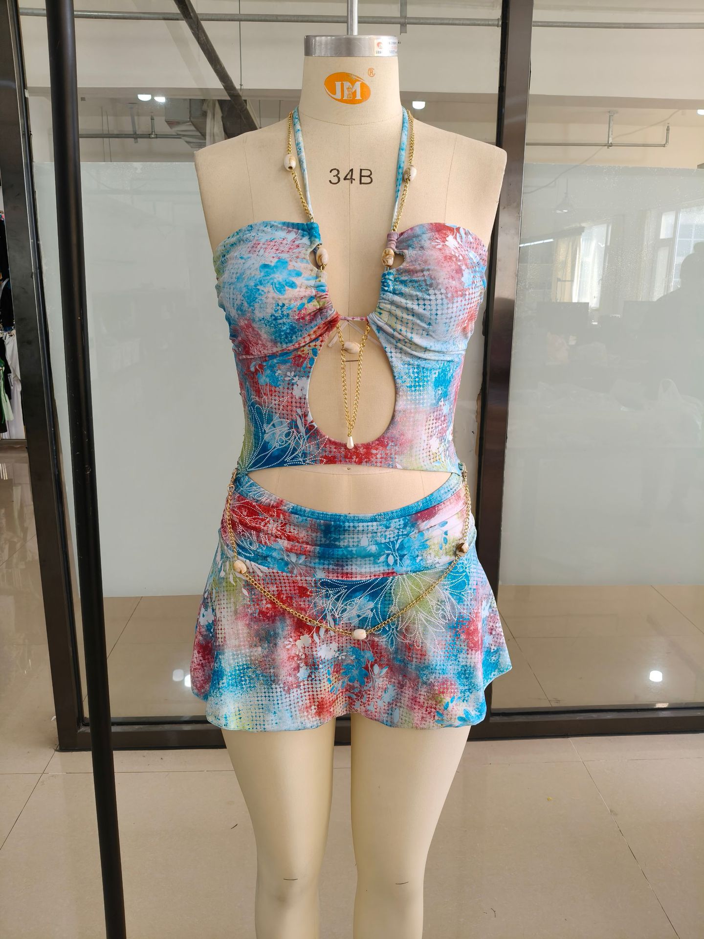 Three-Piece Halter Bikini Set with Skirt view 6