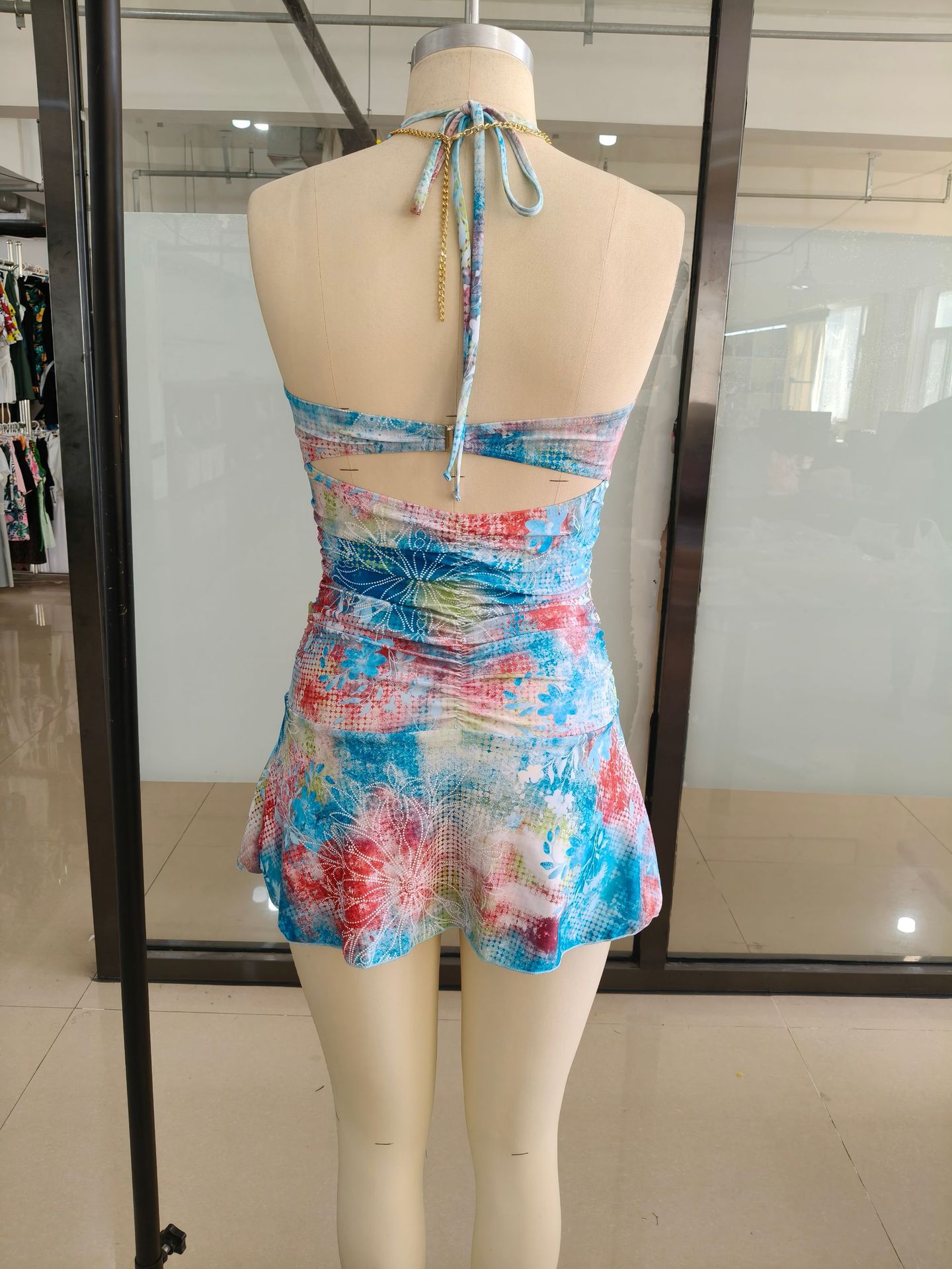 Three-Piece Halter Bikini Set with Skirt view 7