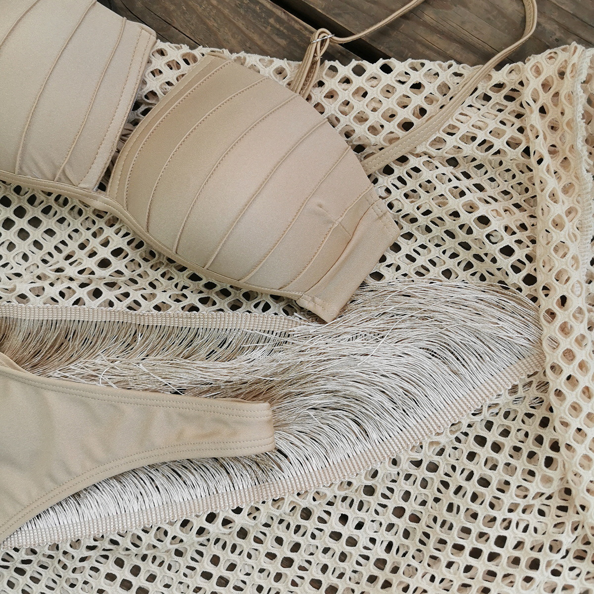 Three-Piece Bikini Set with Fringe Skirt view 6