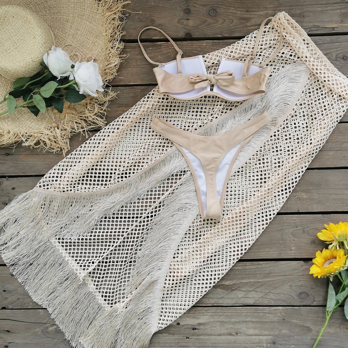 Three-Piece Bikini Set with Fringe Skirt view 7