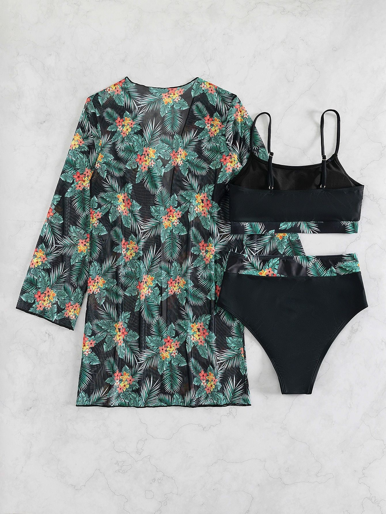 Three-Piece Bikini Set with Long-Sleeve Cover-Up view 16
