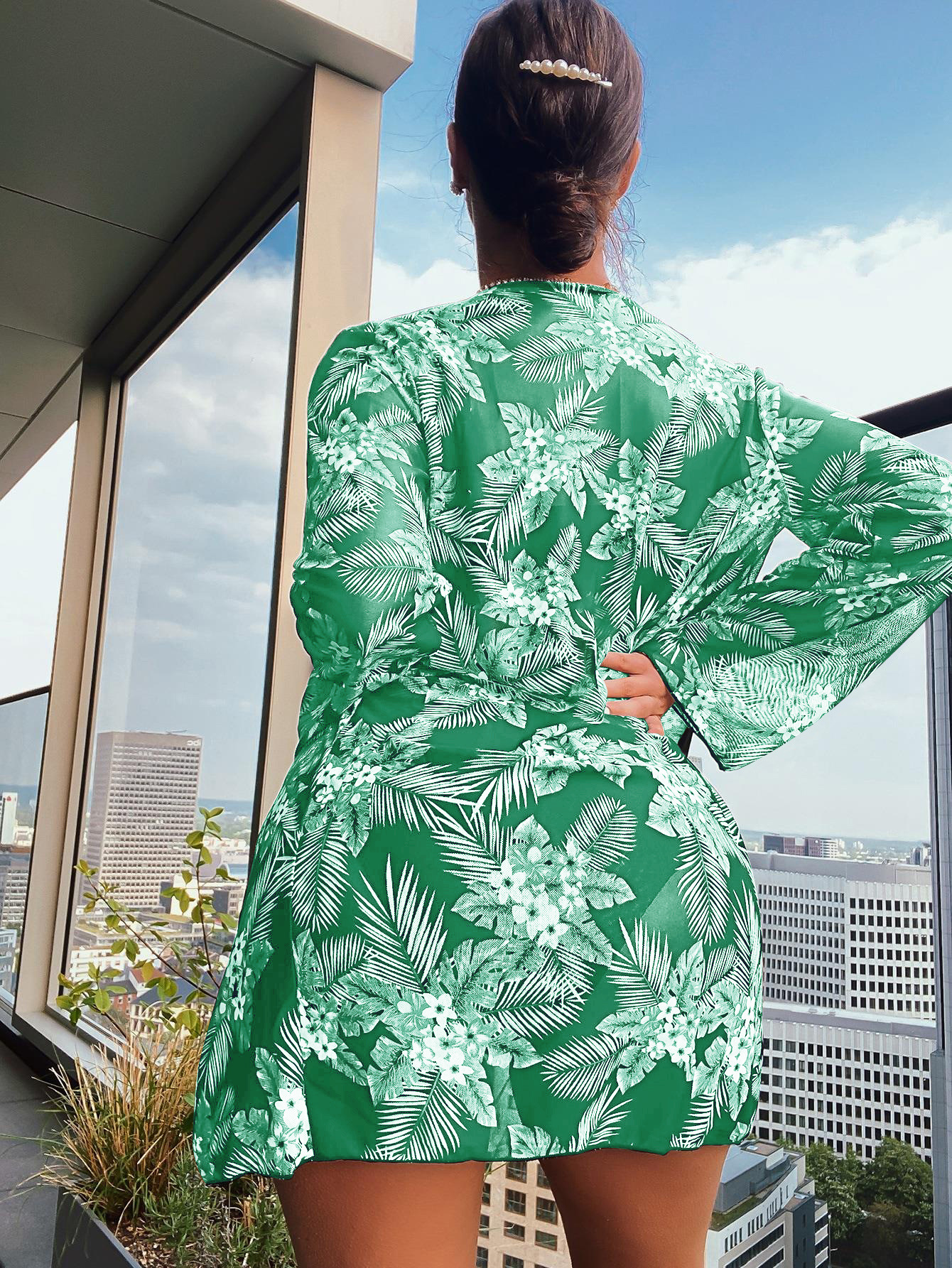 Three-Piece Bikini Set with Long-Sleeve Cover-Up view 5