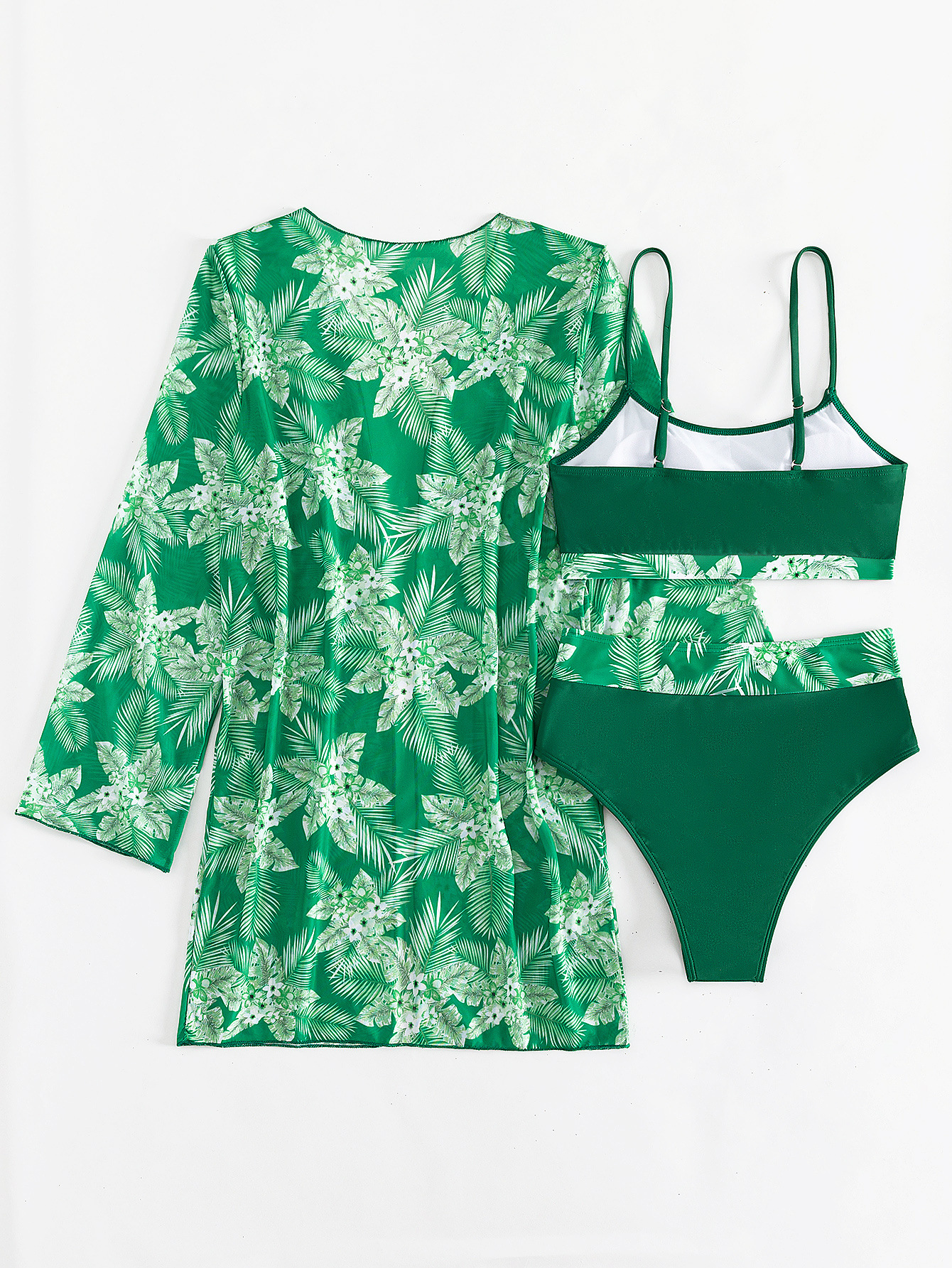 Three-Piece Bikini Set with Long-Sleeve Cover-Up view 7