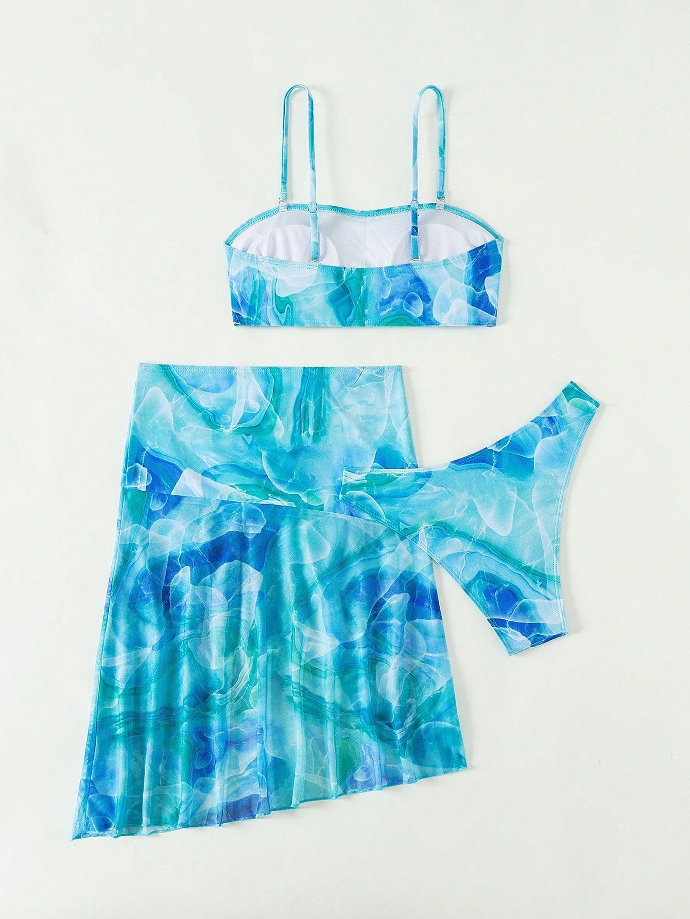 Three-Piece Bikini Set with Bandeau Top and Skirt view 5