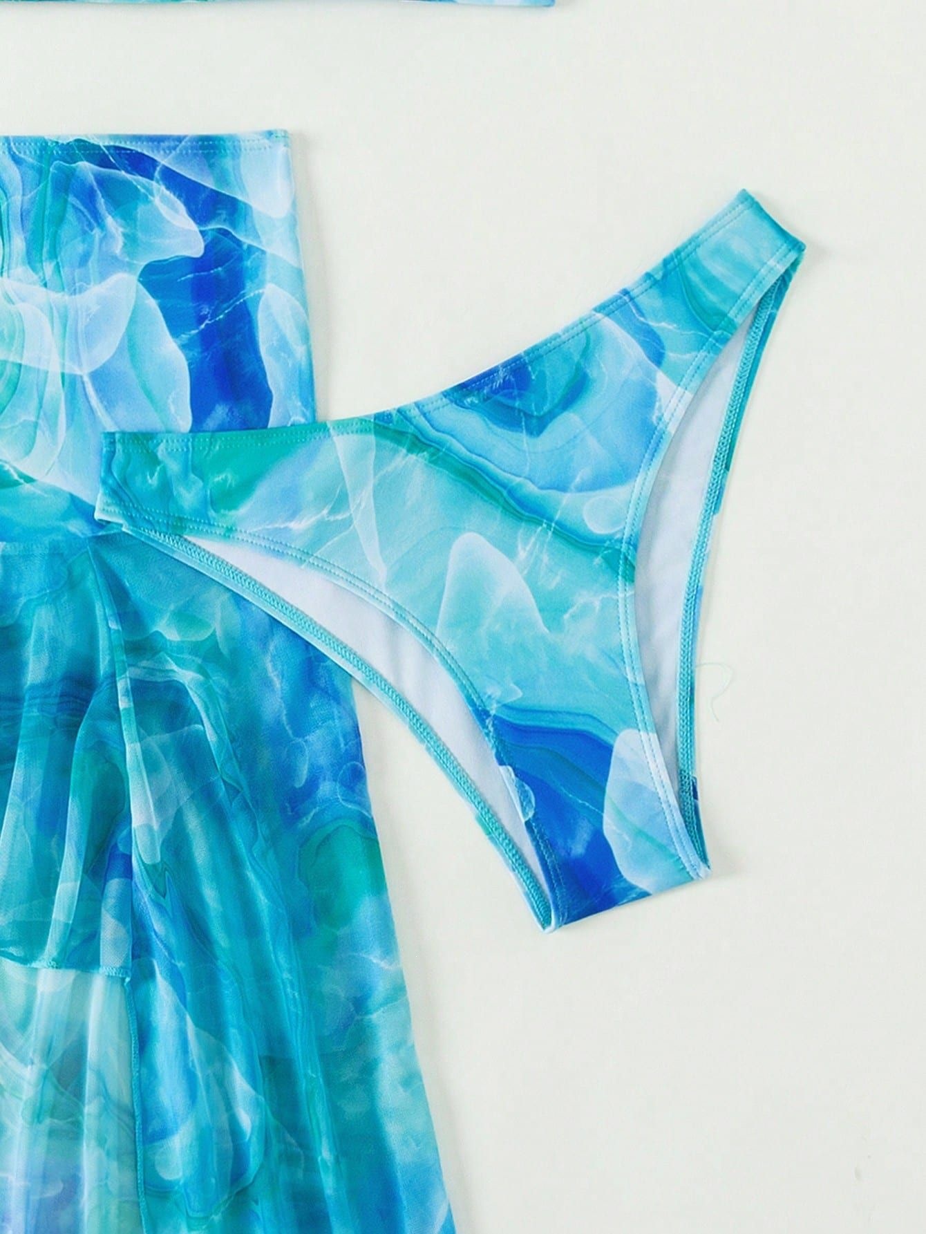 Three-Piece Bikini Set with Bandeau Top and Skirt view 7
