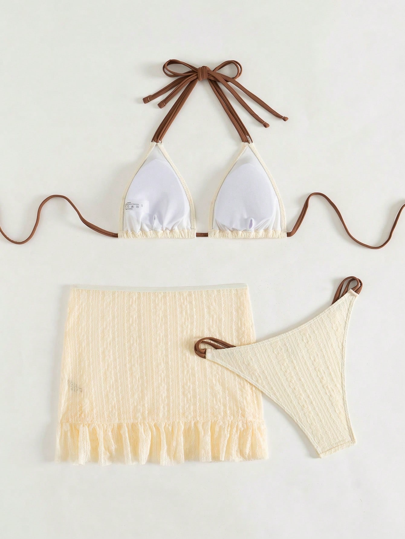 Three-Piece Halter Bikini Set with Sheer Ruffle Skirt view 6