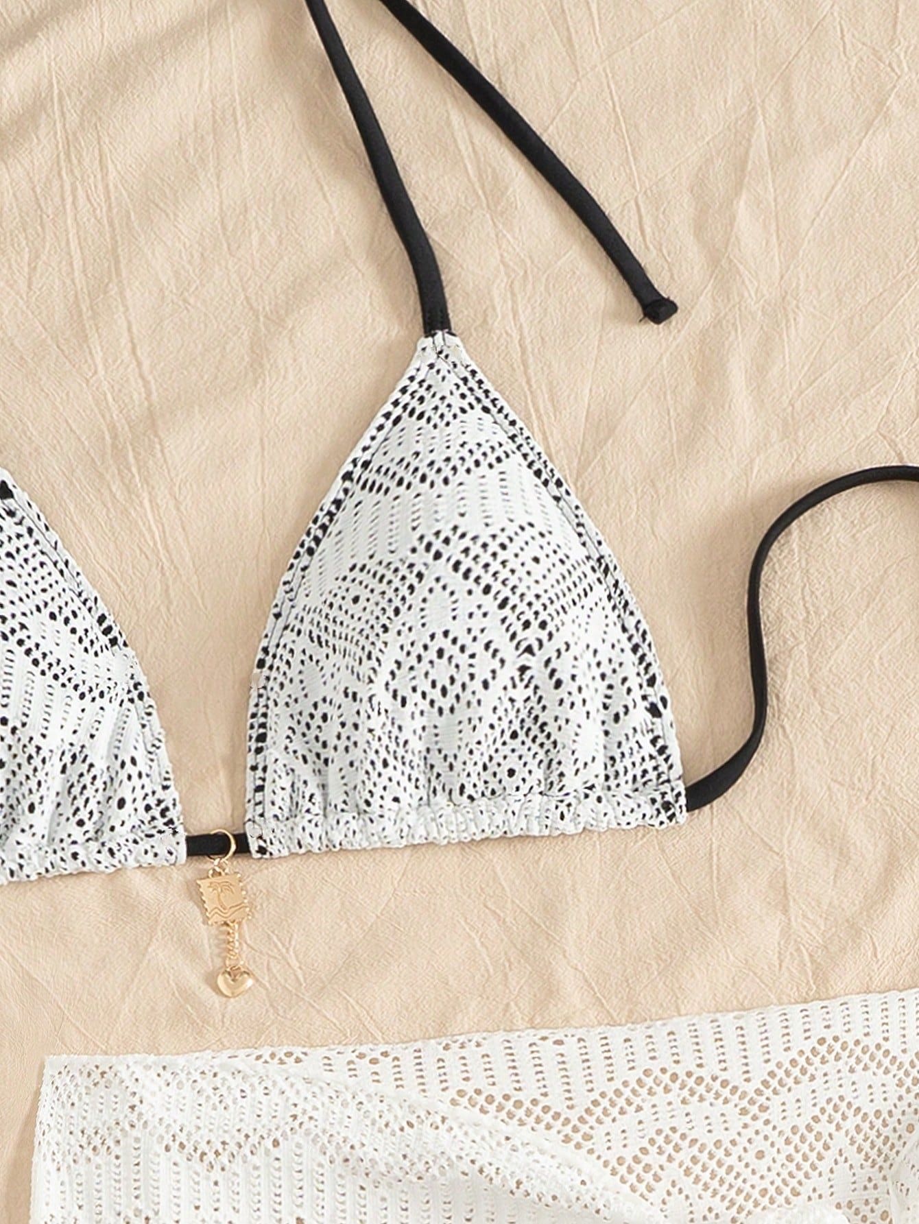 Three-Piece Triangle Bikini Set with Cover-Up Skirt view 4
