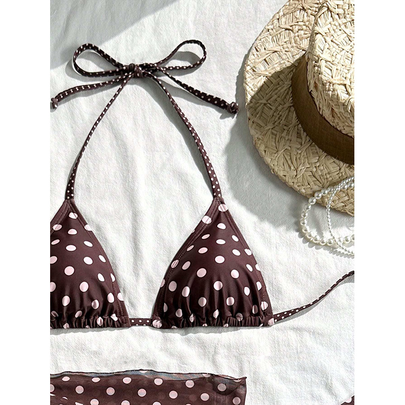 Three-Piece Halter Triangle Bikini and Mini Sarong Set view 19