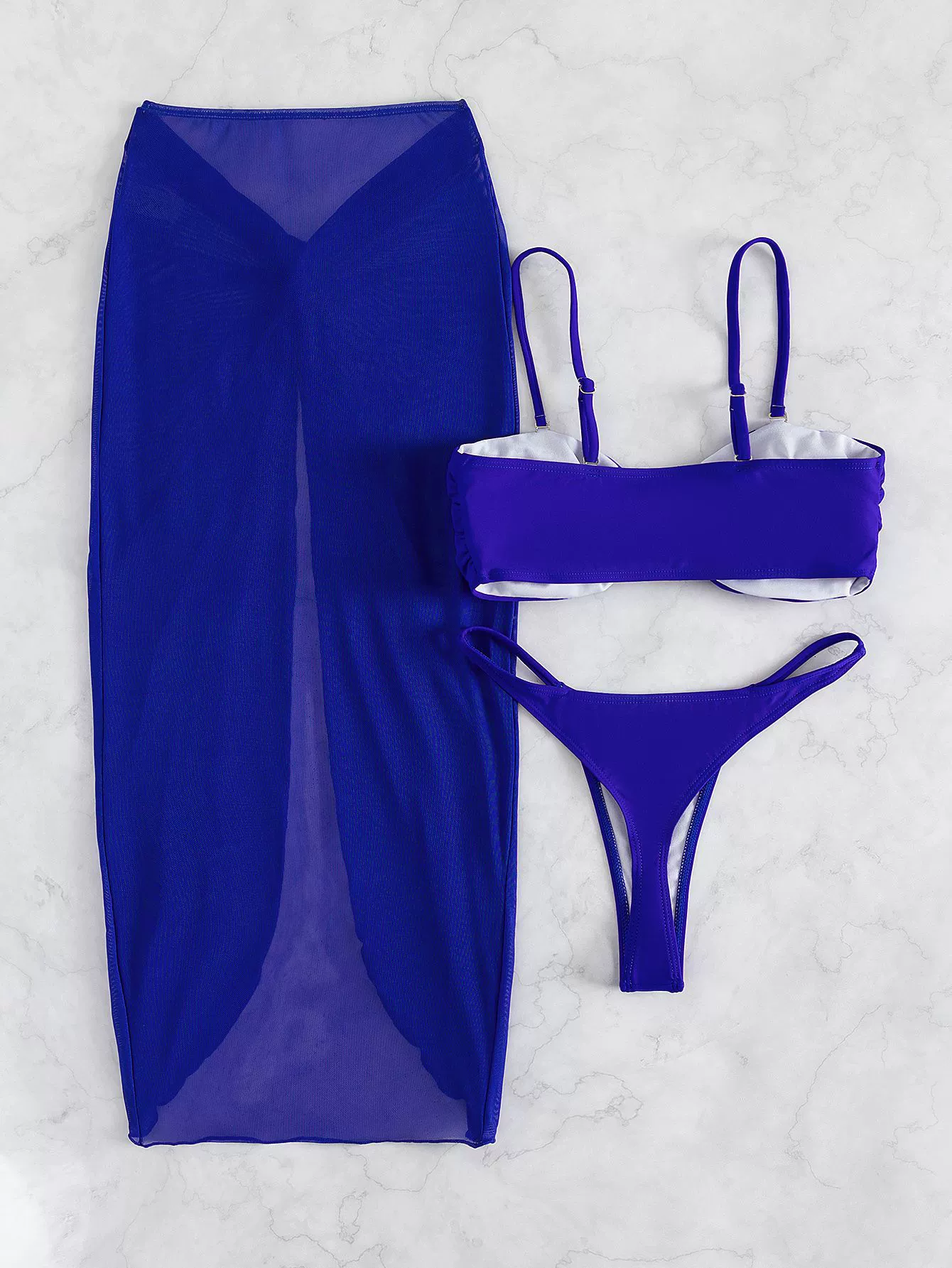 Three Piece Bandeau Bikini Set with Sheer Cover-Up Skirt view 3