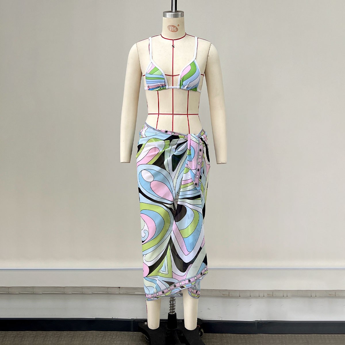 One Size Tie-Waist Wrap Midi Skirt with Snap Placket