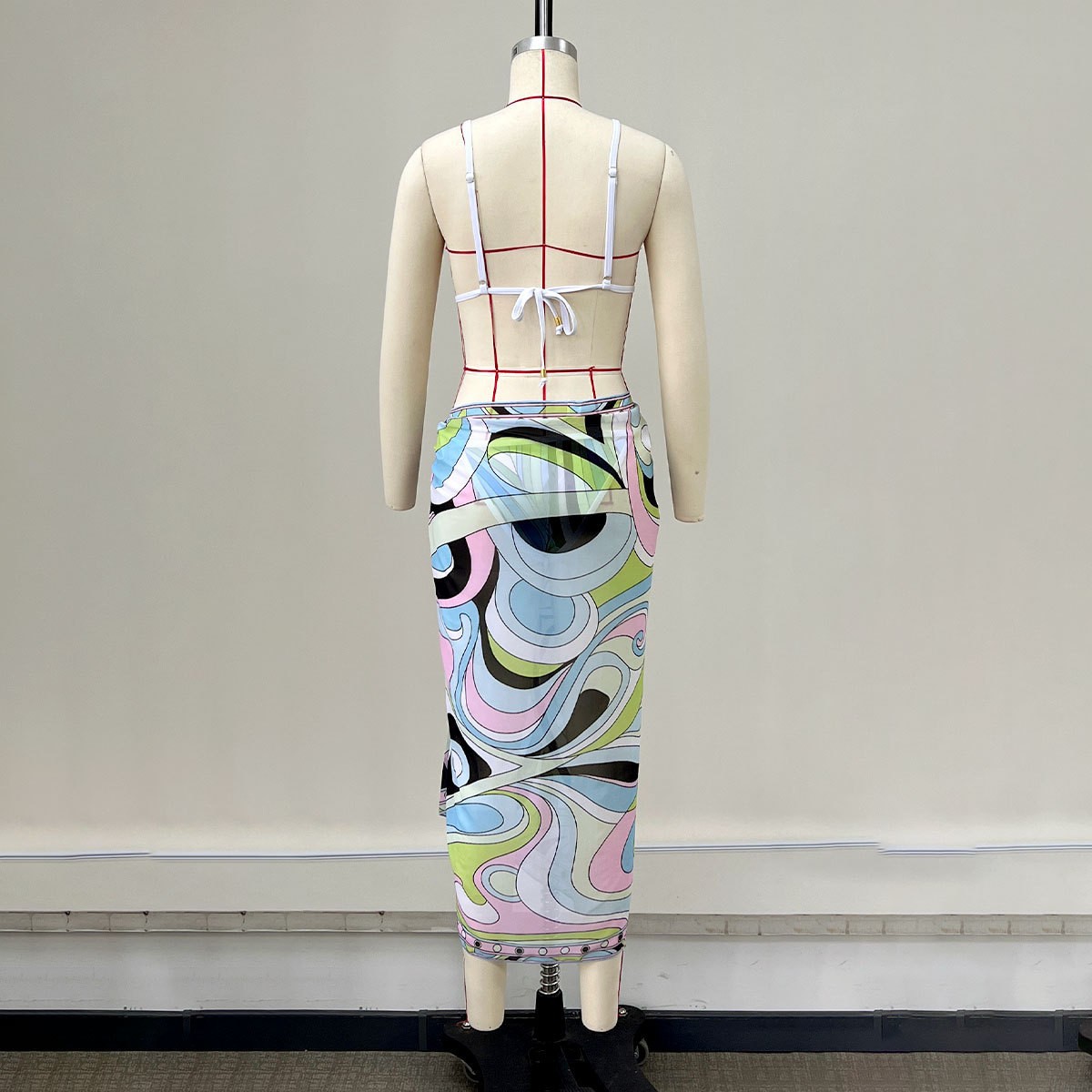 One Size Tie-Waist Wrap Midi Skirt with Snap Placket