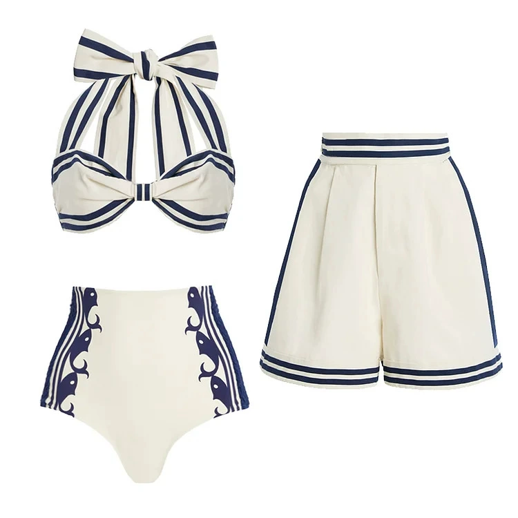 Women’s Halter Bikini and One-Piece Swimwear Set with Shorts