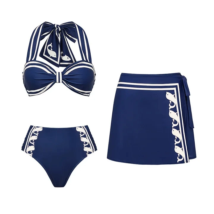 Women's Halter Bikini and One-Piece Swimwear Set with Shorts view 12