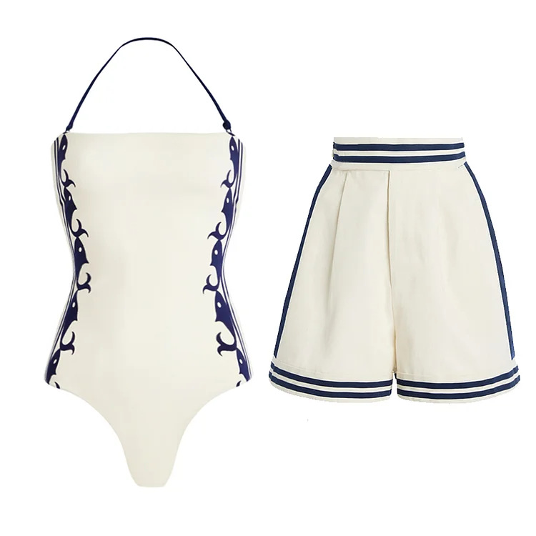White Thin-Strap Halter One-Piece Set