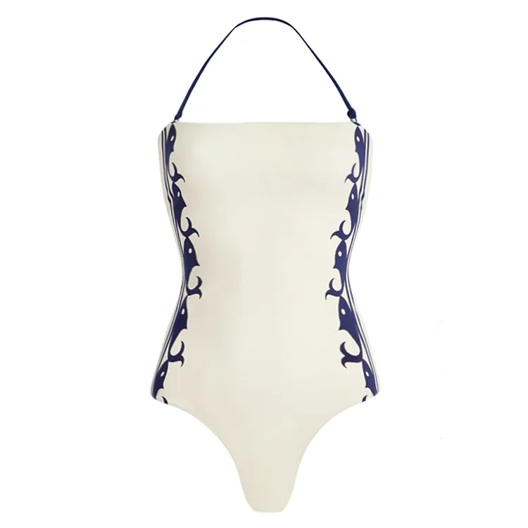 White Thin-Strap Halter One-Piece Swimsuit