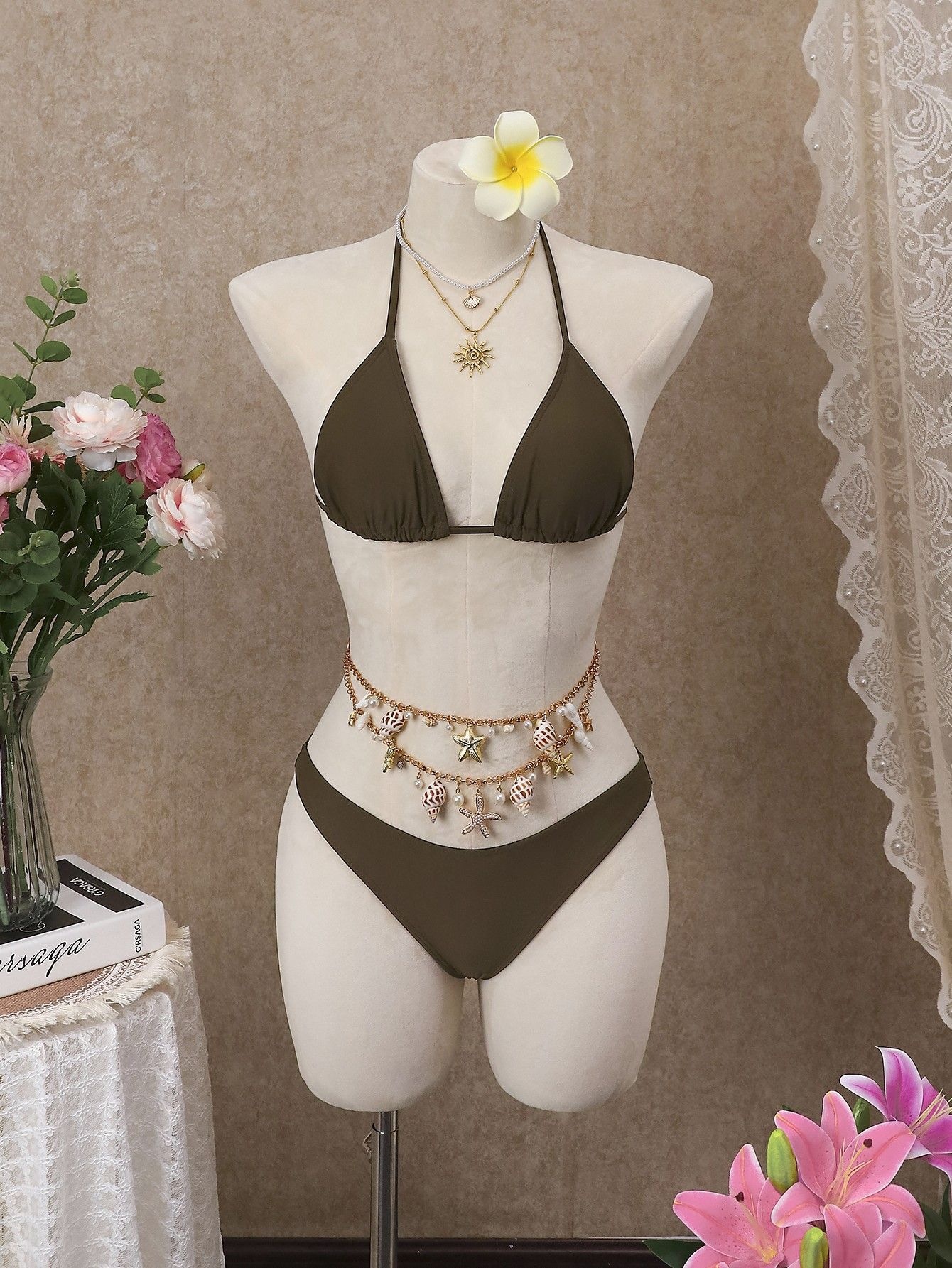 Four-Piece Long Sleeve Bikini Set with Cover-Up and Skirt view 16